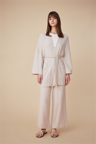 Kimono en Mousseline à Coupe régulière et Col En V