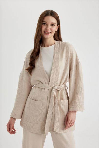 Kimono en Mousseline à Coupe régulière et Col En V