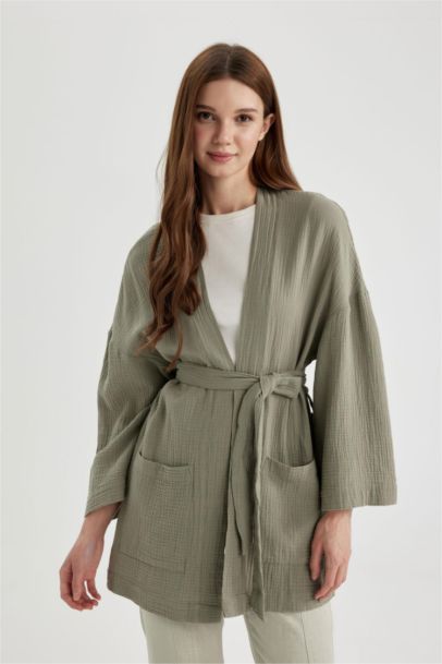 Regular Fit V-Neck Muslin Kimono