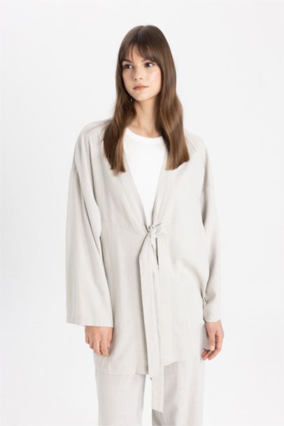 Kimono en Lin mélangé Col Châle coupe régulière