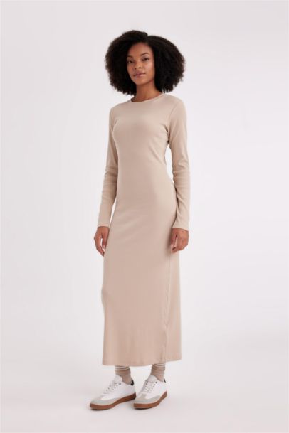 Bodycon Crew Neck Ribbed Camisole Midi Dress