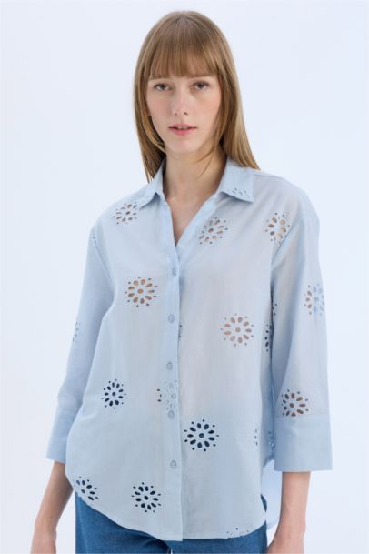 Oversize Fit Shirt Collar brode Long Sleeve Shirt