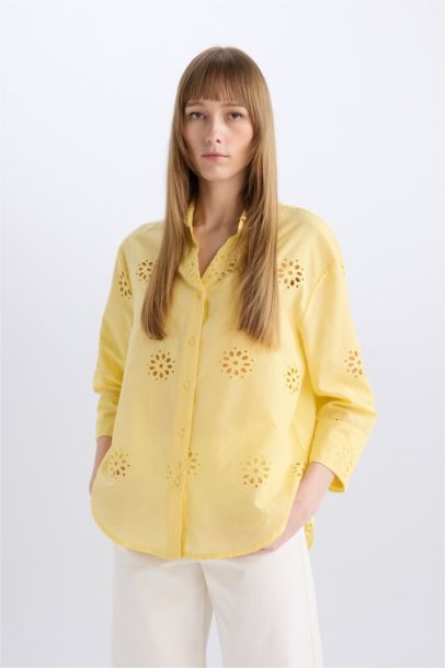 Oversize Geniş Kalıp Brode Uzun Kollu Gömlek