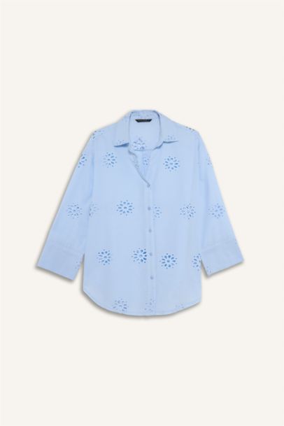 Oversize Fit Shirt Collar brode Long Sleeve Shirt