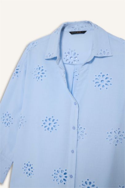 Oversize Fit Shirt Collar brode Long Sleeve Shirt