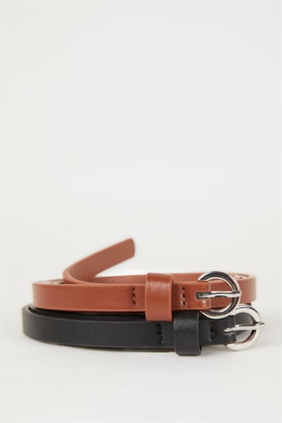 Kadın Oval Toka Suni Deri 2'li Günlük Kemer