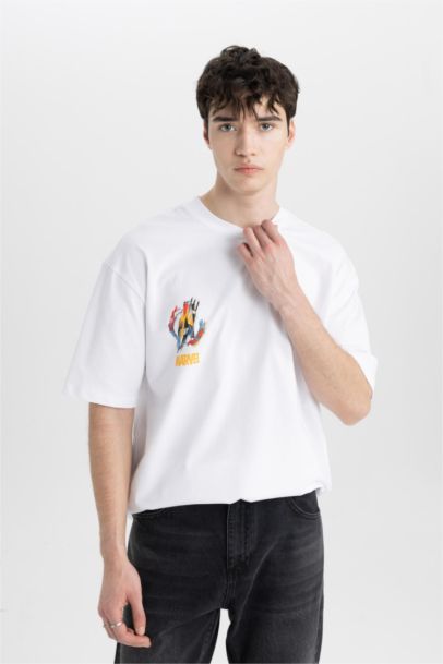 Oversize Fit Avengers Crew Neck Printed Short Sleeve T-Shirt