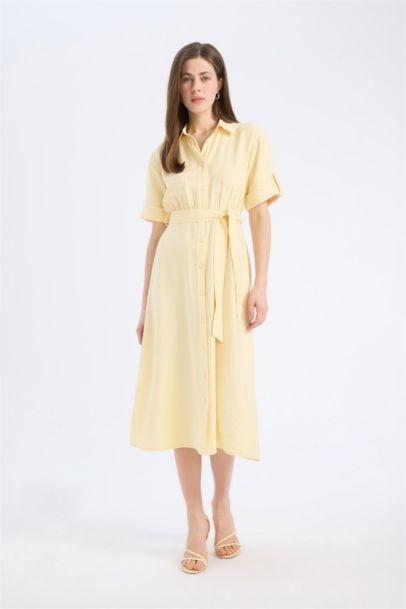 فستان ميدي نص ردن بياخة قميص