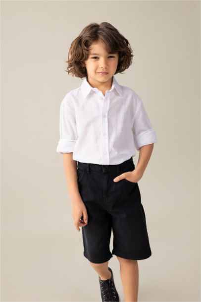 Basic Düz Jean Şort Erkek Çocuk