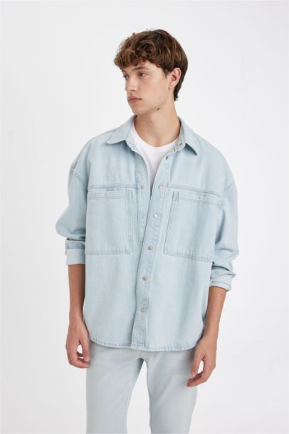 قميص جينز اوفر سايز ردن طويل