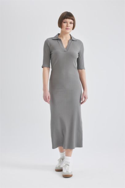 Bodycon Polo Neck Ribbed Camisole Midi Dress