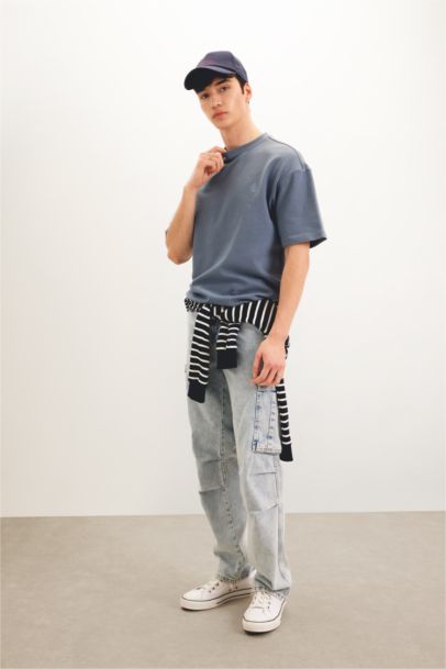 تيشيرت نص كم جيرسي قصة مريحة برقبة مستديرة