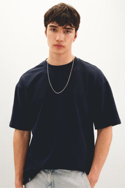 تيشيرت نص كم مطبوع قصة مريحة برقبة مستديرة