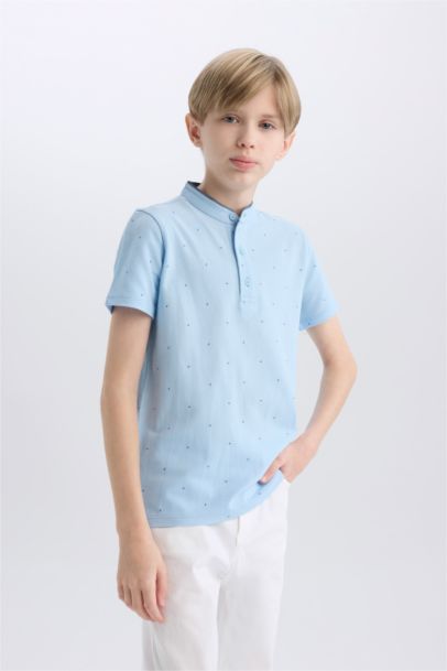 Boy Mandarin Collar Pique Short Sleeve Polo T-shirt