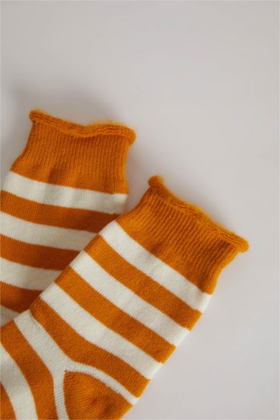 Erkek Çocuk Pamuklu Çizgili Ve Termal Uzun Çorap