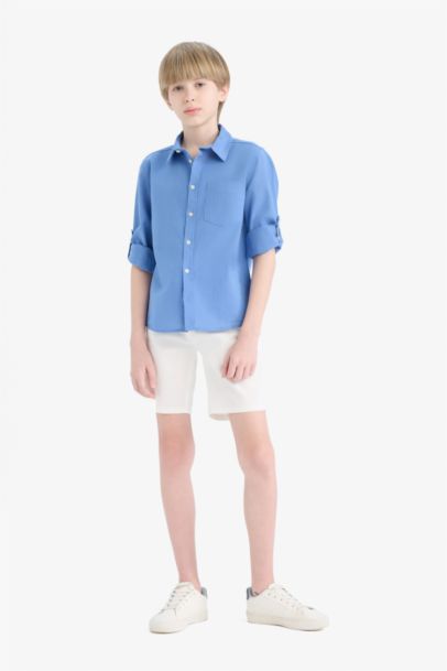 Boy Regular Fit Polo Neck Linen Look Shirt