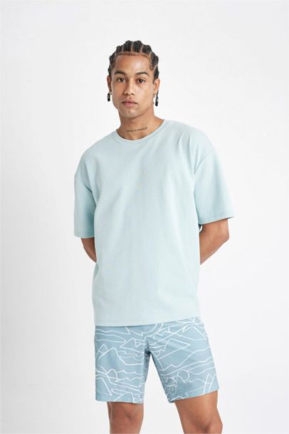 DeFactoFit Regular Fit Printed Flexible Textured Knee Length Swim Shorts