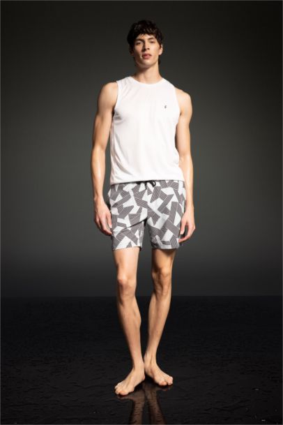 DeFactoFit Regular Fit Printed Flexible Textured Swim Shorts