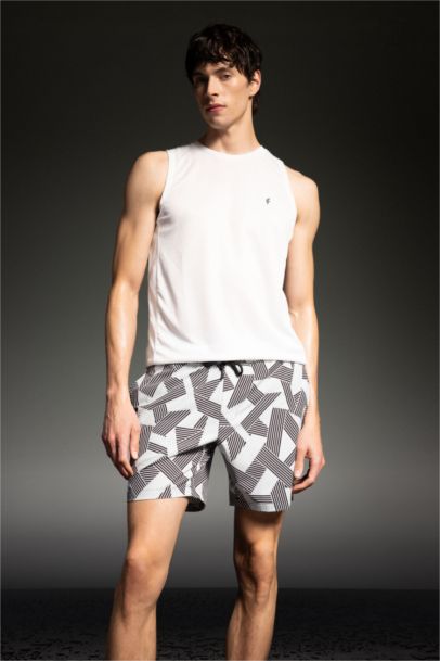 DeFactoFit Regular Fit Printed Flexible Textured Swim Shorts