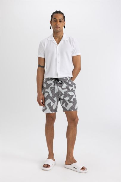 DeFactoFit Regular Fit Printed Flexible Textured Swim Shorts