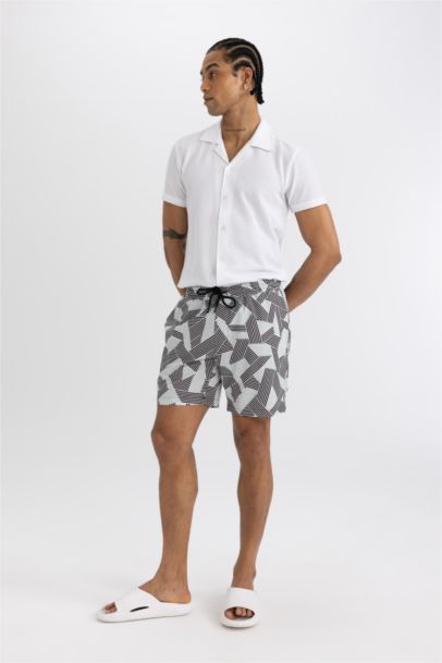 DeFactoFit Regular Fit Printed Flexible Textured Swim Shorts
