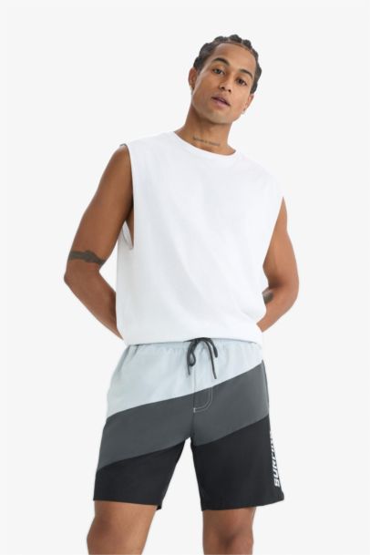 DeFactoFit Regular Fit Printed Flexible Textured Short Swim Shorts