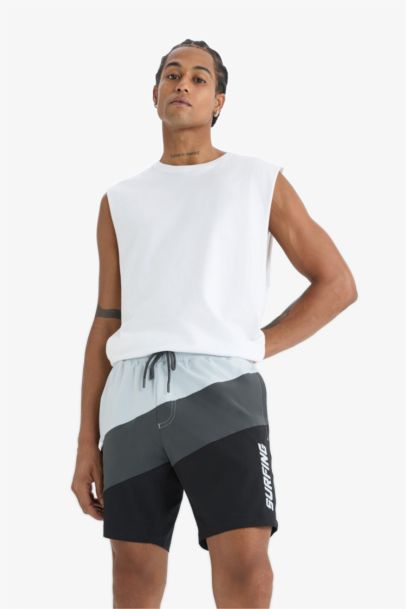 DeFactoFit Regular Fit Printed Flexible Textured Short Swim Shorts