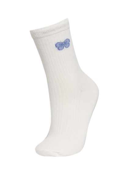 Woman Embroidery 3 Piece Cotton Long Socks