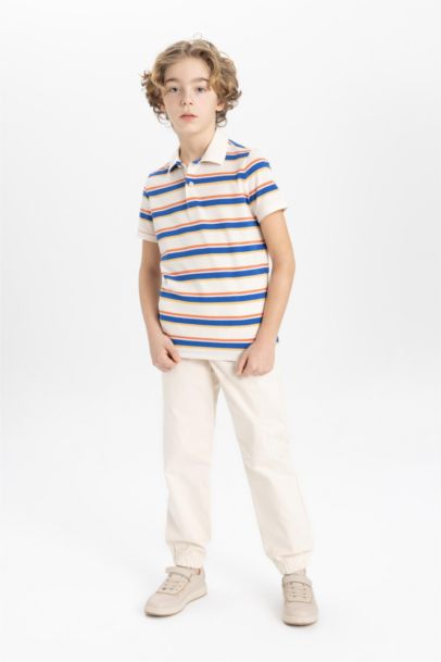 Boy Striped Pique Short Sleeve Polo T-Shirt