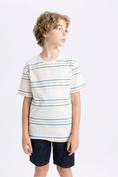 Boy Crew Neck Striped Short Sleeve T-Shirt
