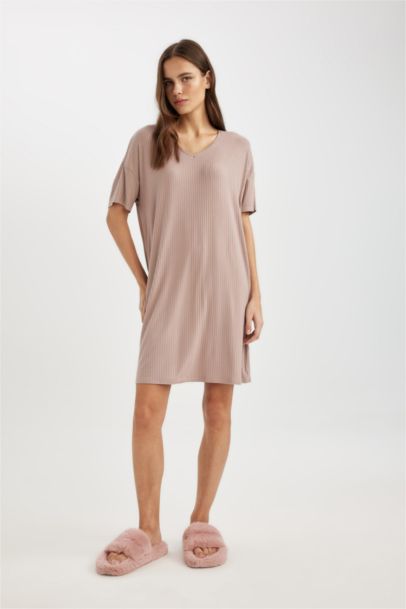 Chemise de Nuit Viscose à manches courtes à Col en V