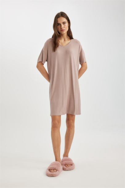 Chemise de Nuit Viscose à manches courtes à Col en V
