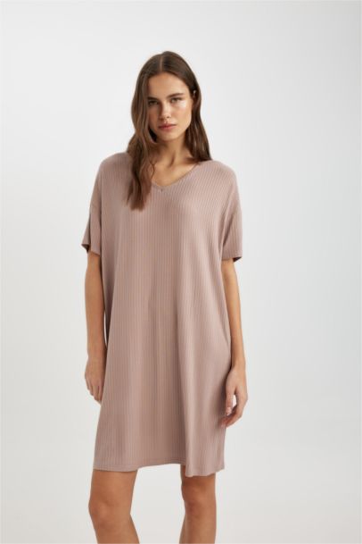 Chemise de Nuit Viscose à manches courtes à Col en V