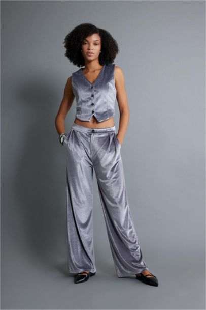 Wide Leg Fleece Pocket Velvet Trousers