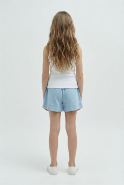 شورت جينز بناتي أزرق بخصر مطاطي