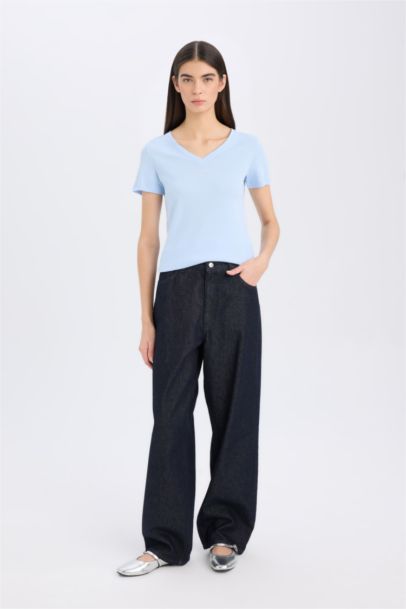 Regular Fit V-Neck Ribana Short Sleeve T-Shirt