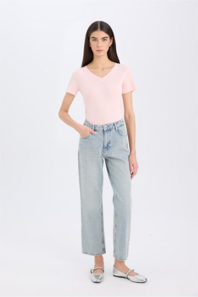 Regular Fit V-Neck Ribana Short Sleeve T-Shirt