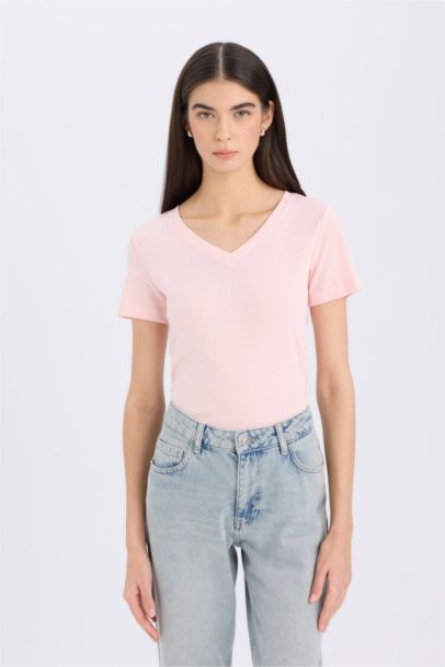 Regular Fit V-Neck Ribana Short Sleeve T-Shirt