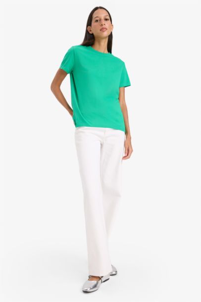 Long Fit Crew Neck Basic Cotton Short Sleeve T-Shirt