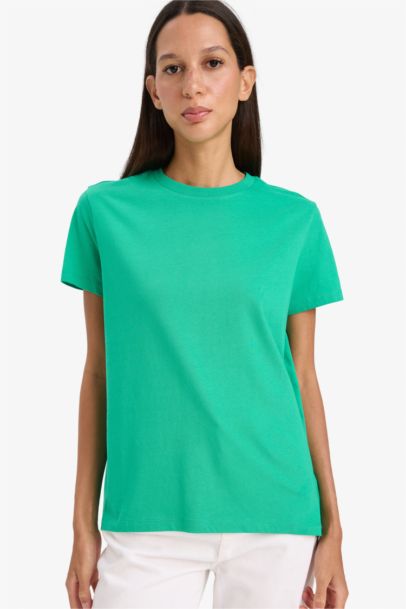 Long Fit Crew Neck Basic Cotton Short Sleeve T-Shirt