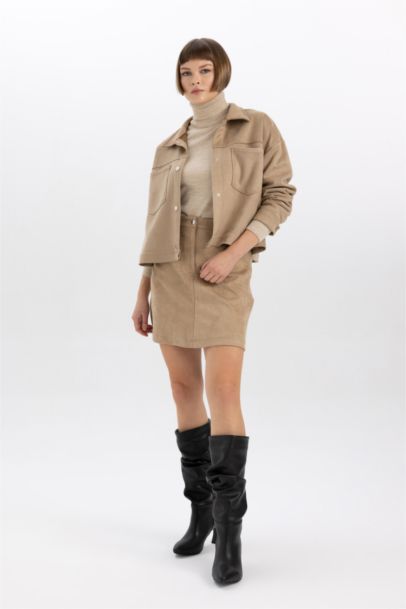 A Cut Suede Normal Waist Mini Knitted Skirt