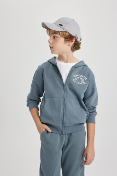 Boy Hooded Printed Sweat Cardigan