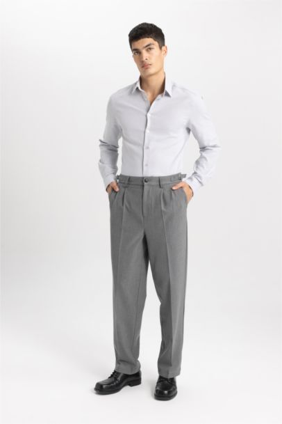 Slim Fit Polo Collar Honeycomb Textured Long Sleeve Shirt