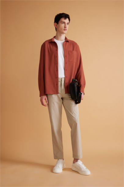 Regular Fit Polo Collar Crinkle Shirt