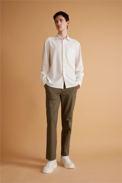 Chemise Coupe Régulière Col Polo à Manches Longues et à Motifs