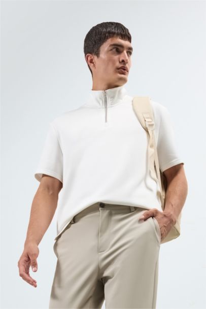 Regular Fit Stand Collar Short Sleeve Heavy Fabric T-Shirt