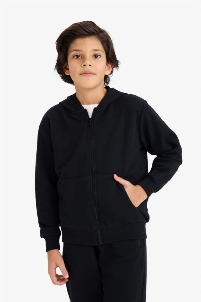 Kapüşonlu Pike Fermuarlı Sweatshirt Erkek Çocuk
