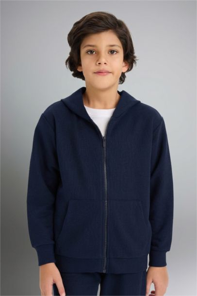 Kapüşonlu Pike Fermuarlı Sweatshirt Erkek Çocuk