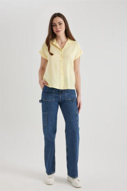 بنطلون جينز كارجو وايد ليج  بخصر عالي