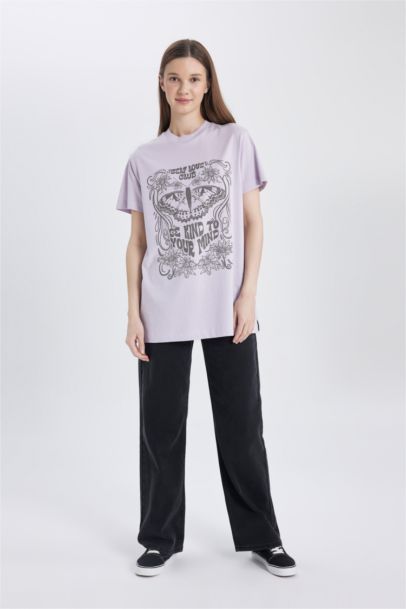 Regular Fit Crew Neck Printed Short Sleeve Tunic